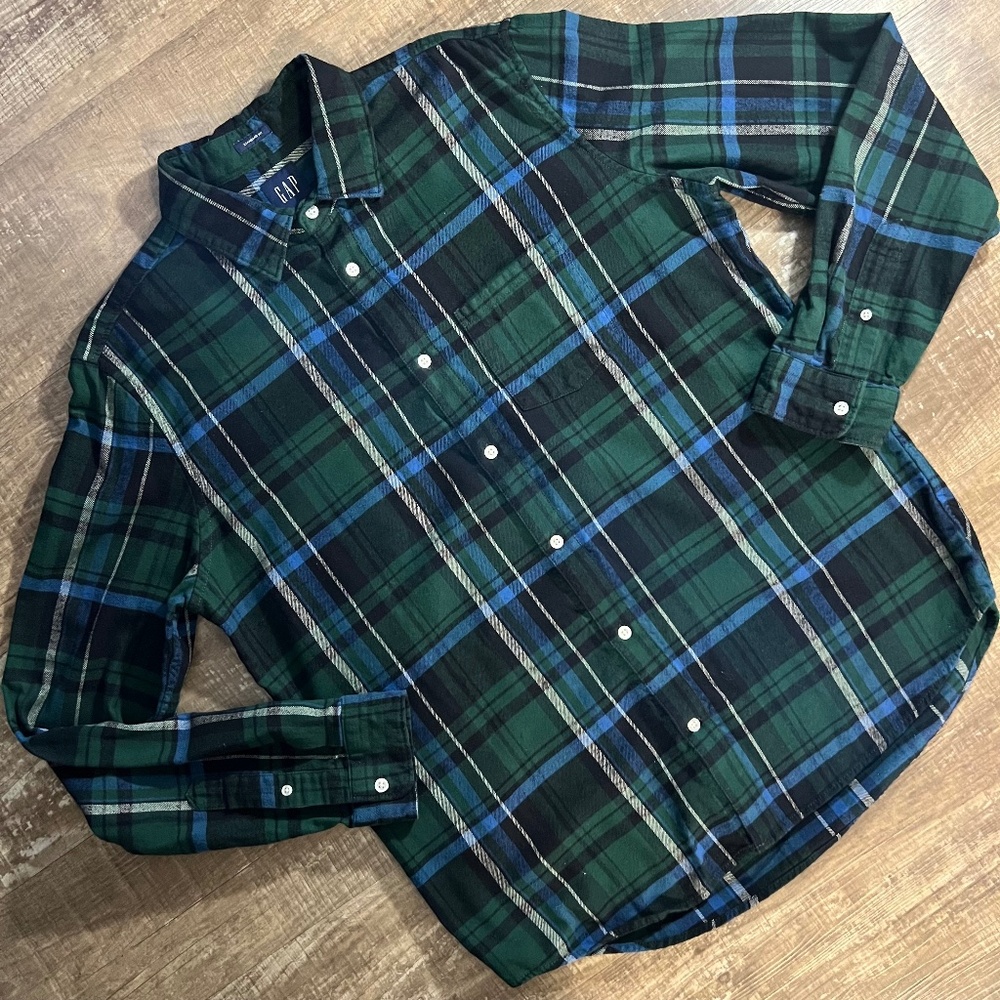 Gap Men's Standard Fit Flannel Shirt | Large | Green/Blue Plaid